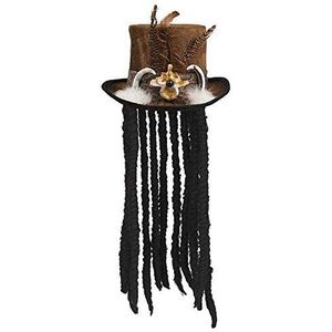 Boland Voodoo 72183 Buluku hoed met haren, uniseks, volwassenen, Eén maat, cilindrisch, met scheerhals, met band, tandapplicatie, veer