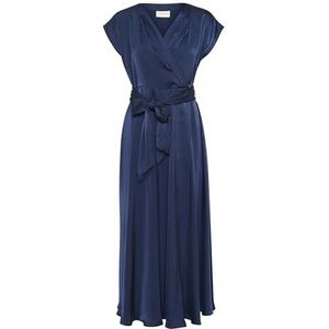 Cream Cream Maxi-jurk voor dames, formele V-hals, korte mouwen, riem, enkellengte, jurk voor dames, Navy Blazer, 42