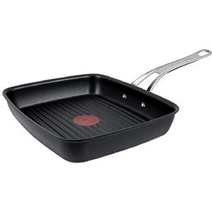 Tefal Jamie Oliver Cook's Classics E2454144 grillpan met antiaanbaklaag, geschikt voor de oven, inductie, geklonken handvat, hard geanodiseerd aluminium, zwart, 27 cm x 23 cm