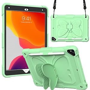 Compatibel met iPad Air5 10.9 (2022), 3D Heavy Duty Hard Rugged siliconen beschermhoes met kinderstandaard (groen)