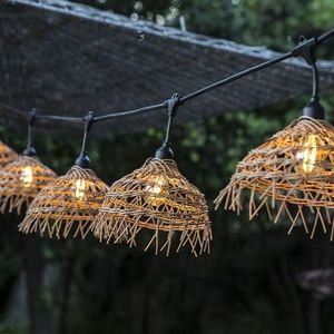 Lumisky Lichtsnoer voor buiten, met lampenkap van polyrotan, boho-stijl, 10 gloeilampen, E27-fitting, warmwit, HAWAII LIGHT, aansluitbaar, 6 m