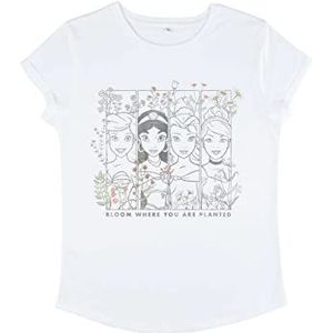 Disney Princesses Floral Dames Organic Rold Sleeve T-shirt, Wit, M, Wit