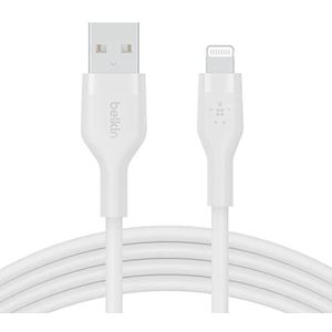Belkin BoostCharge Flex USB-A naar Lightning kabel (1 m), MFi-gecertificeerd, voor iPhone 14/14 Plus, 13, 12, Pro, Max, mini, SE, iPad, enz. (wit)