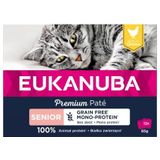 EUKANUBA Graan Free voor senior katten, premium graanvrij, glutenvrij, vetarm, rijk aan kip en verrijkt met taurine, 12 aluminium schalen van 85 g