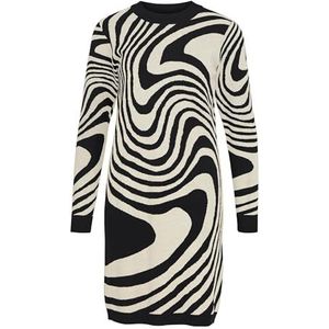 Object Objray L/S Knit Dress Aop Noos gebreide damesjurk, Zwart patroon: Zebra Sandshell