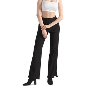 Calvin Klein Jeans Rechte geribbelde broek met split en pijpen, gebreide broek voor dames, Zwart