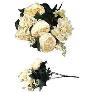 GMMH Pioenrozen, 52 cm, kunstmatige zijden bloemen, 11 bloemen, boeket bloemen (wit)