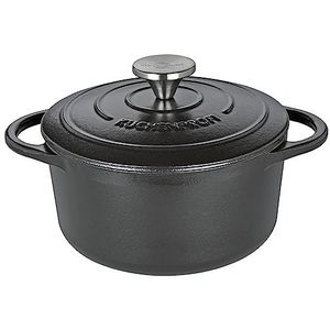 Küchenprofi Gietijzeren braadpan met zwart deksel 20 cm, braadpan, braadpan, nederlandse oven, geëmailleerde broodpan, alle warmtebronnen (inclusief inductie), voor stoven, bakken, braden