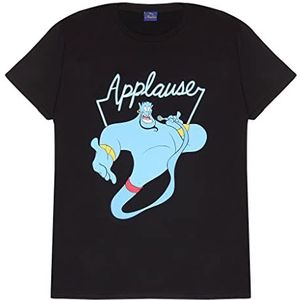 Disney Aladdin Genie Applause Boyfriend Fit T-shirt voor dames, officieel product, S-XXL, losse baggy maxi, ronde hals, grafisch top, cadeau-idee voor verjaardag, vrouw voor thuis of in de sportschool, SCHWARZ