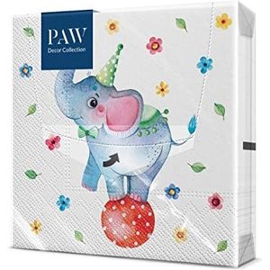 PAW - Papieren servetten, 3-laags (33 x 33 cm), 20 stuks, servetten, ideaal voor kinderfeestjes, verjaardagen en ontmoetingen met vrienden (Circus Elephant)