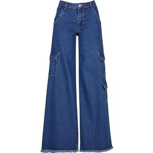 Urban Classics Denim cargobroek voor dames, damesbroek, Mid Indigo Washed