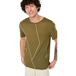 TRENDYOL Heren T-shirt, ronde hals, standaard T-shirt, maat XL, smaragdgroen, XL, Emerald Groen