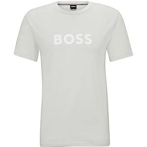 BOSS T-shirt RN pour homme en coton bio avec grand logo, Light/Pastel Grey57., XL