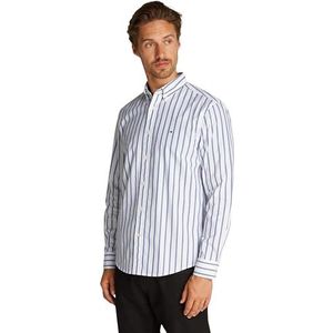 Tommy Hilfiger Hommes Flex Popeline Nautical STP Shirt MW0MW37556 L/S Chemise, Blanc, XS, Blanc (blanc optique/bleu compensé), XS