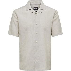 Only & Sons Onscaiden SS Solid Resort Linen Shirt Heren Chinchillas, M, Chinchilla's