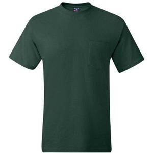 Hanes 5190p uniseks T-shirt met korte mouwen en zak voor volwassenen, Diep bos