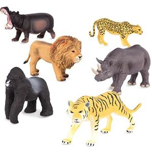 Terra by Battat AN6062BZ – set van 6 realistische wilde dieren van kunststof – inclusief leeuw – tijger – jaguar – nijlpaard – neushoorn – gorilla – vanaf 3 jaar