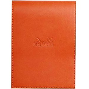 Rhodia - Rhodiarama notitieblok met omslag - DIN A6, superfijn veline, 80 g/m², omslag van kunstleer, penlus en kaartenvak, geruit, gelinieerd, mandarijn