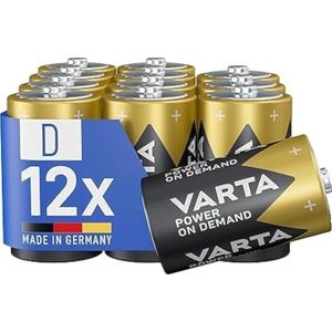 VARTA D Mono batterijen, 12 stuks, Power on Demand, alkaline, opslagpakket, flexibel, krachtig, voor computeraccessoires, Smart Home-apparaten, gemaakt in Duitsland