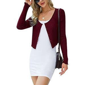 Irevial Casual jas cardigan dames lange jas casual lange mouwen cardigan vest sweatshirt dames chique mouwen, Rode wijn