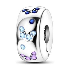 Narmo Bedel van 925 sterling zilver met kubische zirkonia, compatibel met Pandora en Europese armbanden, voor meisjes en dames, Zilver, Zirkonia