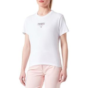 Tommy Jeans T-Shirt Manches Courtes Slim Col Ras-du-Cou Femme, Blanc (White Other Version), XL