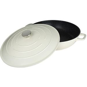 Commichef XR-L32CR Stoofpan van gegoten aluminium, plat, 32 cm, geschikt voor oven en alle warmtebronnen, perfect voor stoofschotels en stoofschotels, crème