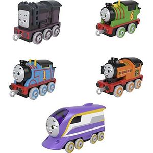 Thomas & Friends Thomas en zijn vrienden set met 5 metalen locomotieven om te duwen met de afbeelding van Thomas, Percy, Diesel, Nia en Kana, speelgoed voor kinderen, vanaf 3 jaar, Hby23