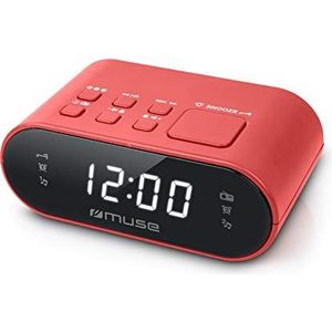MUSE M-10 wekkerradio met FM, twee alarmen en dimmer, rood