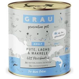 Grau – the Original - natvoer voor katten - kalkoen, zalm en makreel, 6 stuks (6 x 800 g), graanvrij, voor volwassen katten