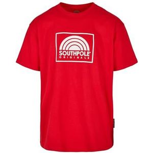 Southpole Heren T-shirt met vierkant logo, eenvoudig heren-T-shirt met logo-print, losse snit, in vele kleuren, maten S-XXL, Southpole rood