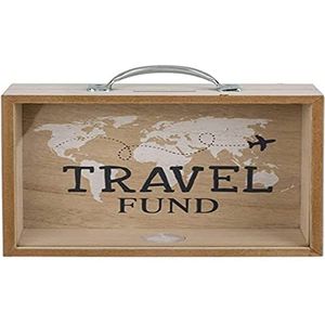 Decoratief accessoire/spaarpot van hout ""Travel Funds"" / afmetingen: 21 x 16,5 x 7,5 cm