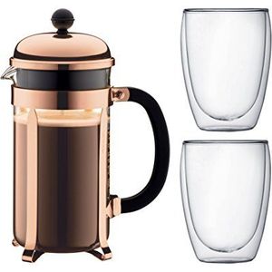 Bodum - K1928-18-1 - Chambord - Koffiezetapparaat met koperen zuiger 1 l en Pavina glazen, 2-delig, 0,35 l