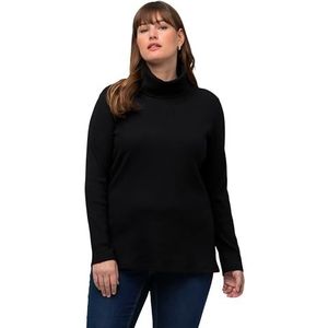 Ulla Popken T-shirt à manches longues et col roulé pour femme Coupe classique, Noir, 44-46/grande taille