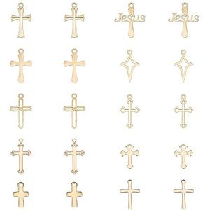 UNICRAFTALE 20 stuks 304 roestvrij staal kruis hangers 12 ~ 20,5 mm lang gouden metalen kruis bedels punk ster kruis hangers voor het maken van