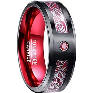 083BASE Wolfraam herenring met drakenpatroon, 8 mm breed, zirkonia-inlay, verkrijgbaar in blauw, zwart en rood, wolfraamcarbide ring voor heren