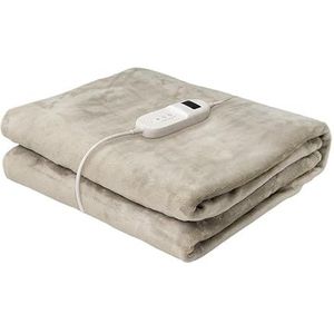 Elektrische deken, beige, wasbaar, 160 W, 9 niveaus, timer, afneembaar, deken 180 x 130 cm, verstelbaar, voor bank of bed