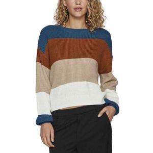 Vila Vioa L/S O-Neck Stripe Knit Top/Pb Pull en tricot pour femme, bleu, XL