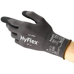 Ansell HyFlex 11-840 professionele werkhandschoenen, schuurbestendige nitrilcoating, multifunctionele industriële bescherming, manipulatie en mechanisch, zwart, maat S, 1 paar