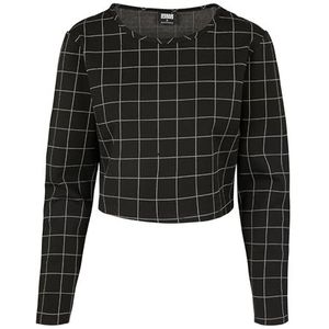 Urban Classics Cropped Crew damessweatshirt met lange mouwen en ruitpatroon, zwart (zwart/wit, 00826), S, zwart (zwart/wit 00826)