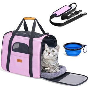 morpilot Kattentransportbox, opvouwbare kattentransporttas, draagtas voor honden, draagtas met verstelbare schouderriem, voor katten, kleine honden, puppy's, roze