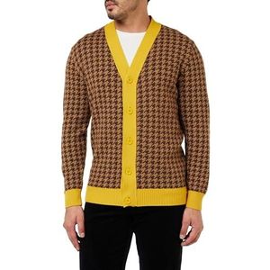 United Colors of Benetton Cardigan Homme, Pied de Poule Marron et Beige et Jaune Ocre 0d6, L