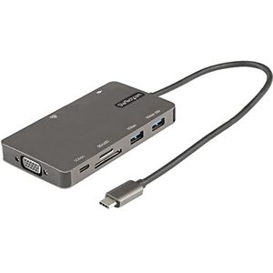 StarTech.com USB C multiport adapter, HDMI 4K 30Hz of VGA Travel Dock, USB 3.0 Hub (USB A/C-poorten), 100W Power Delivery, SD/Micro SD-kaartlezer, GbE, 30cm kabel, Mini Dock USB (DKT30CHVSDPD)