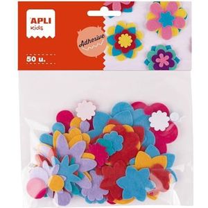 APLI Kids 19588 50 stuks vilten bloemen zelfklevend om te knutselen, verschillende kleuren en maten