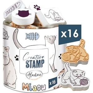 Aladine - 16 kattenstempels met stempel, van schuim en rubber, voor kaarten, bullet journal, scrapbooking, vrije tijd, tekenen, creatieve stempel, cadeau-idee voor kinderen en volwassenen, 03714