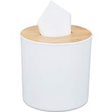 Relaxdays Tissue Box met Bamboe Deksel Badkamer Modern Design Plastic Container H: 12,5 x 13,5 cm, wit/naturel