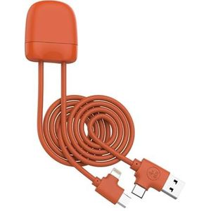 Xoopar Technicolor Multiconnectorkabel van Ice-C gerecycled kunststof met dubbele USB-C- en USB-ingang, Lightning voor universele smartphone (oranje)