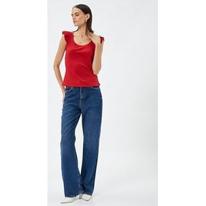 Koton Débardeur côtelé à col en U Ruffle pour femme, Rouge (401), L