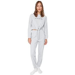Trendyol Set van 2 gebreide pyjama's voor dames, effen, grijs, melange, XL, grijs gemêleerd
