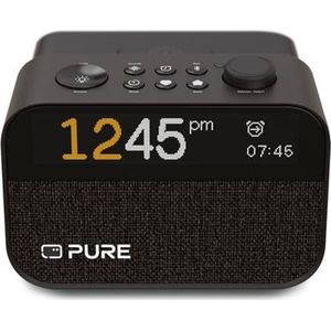 Pure Moment Charge wekkerradio met Qi-oplader, DAB+/FM, Bluetooth, natuurlijke geluiden, witte ruis en lichtwekker, perfect voor slaapkamer en kantoor, zwarte koffie